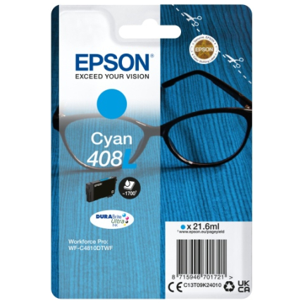Epson Singlepack Cyan 408L DURABrite Ultra Ink,  (C13T09K24010)