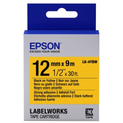 EPSON LABEL CARTRIDGE LK-4YBW STRONG ADHESIVE BLACK ON YELLOW 12MM (9M),  (C53S654014)
