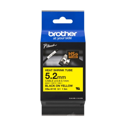 Brother Juostelė 5,2 mm juoda/geltona (HSE-611E)