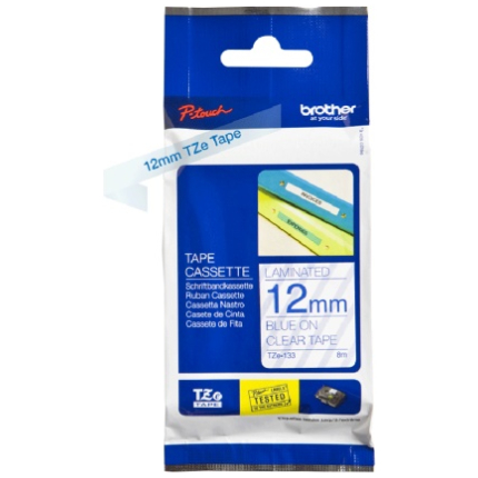 Brother TZE-133 (TZE133) Laminated Labelling Tape Cassette, Blue on Clear 12mm, 8m (TZE-133)