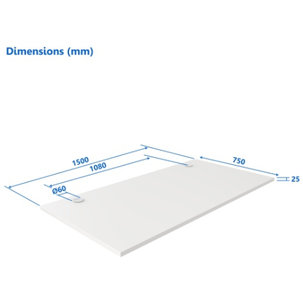Laminated particle board desk Up Up, white 1500x750mm