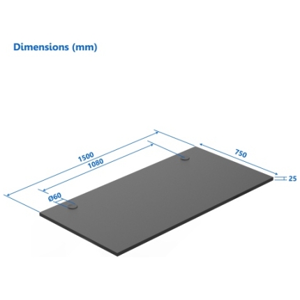 Laminated particle board desk Up Up, black 1500x750mm
