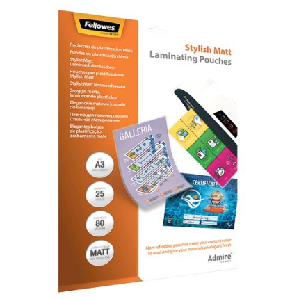 LAMINATOR POUCH STYLISH MATT/A3 80 25PCS 5602201 FELLOWES