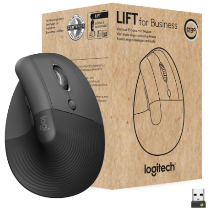 Logitech Lift Vertical for Business Wireless Mouse RF Wireless + Bluetooth, 4000 DPI, Graphite