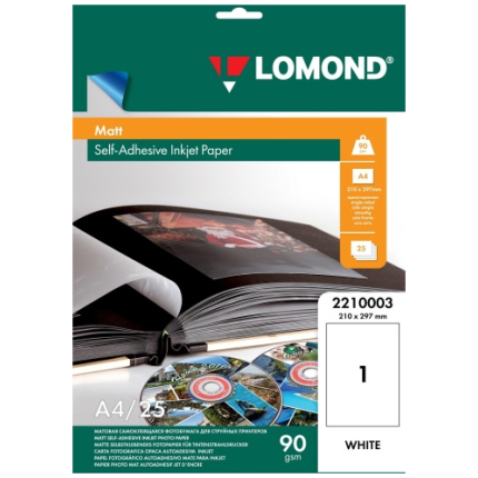 Lomond Self Adhesive Inkjet Photo Paper Matte A4, 25 sheets