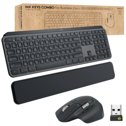 Logitech MX Keys Combo for Business Gen 2 Wireless Keyboard + Mouse +Palm Rest, US Int, Graphite