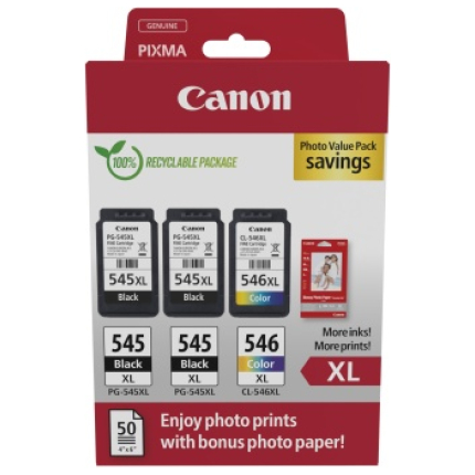 Canon PG-545XL/CL-546XL (8286B015) Photo value pack Ink Cartridge Multipack, BK/CMY (8286B015)