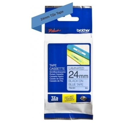 Brother TZe-551 (TZe551) Laminated Labelling Tape Cassette, Black on Blue 24mm, 8m (TZe-551)