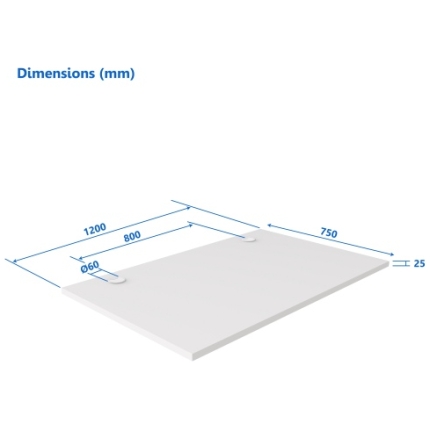 Up Up Table top M White, 1200x750x25mm (Laminated particle board)