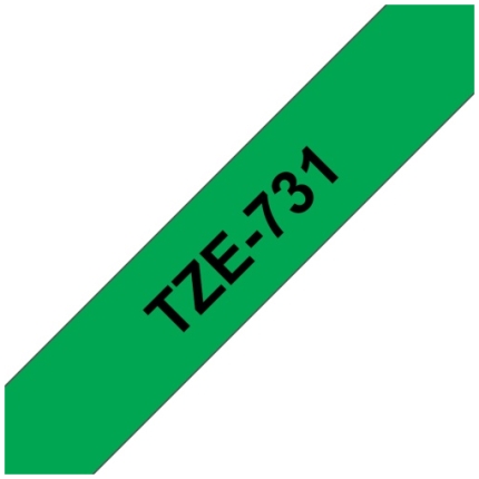 Brother TZe-731 (TZe731) Laminated Labelling Tape Cassette 12mm 8m, Black on Green (TZE-731)