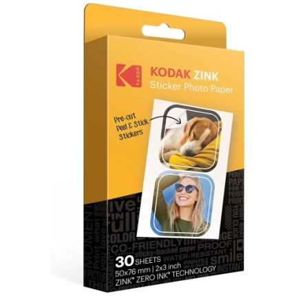 Kodak ZINK 2x3'' 50x76 mm 30 Sheets Pre-Cut Sticker Photo Paper