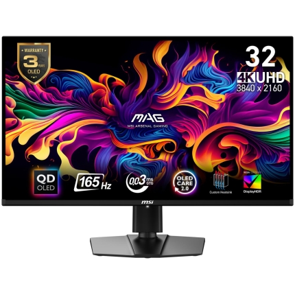 Monitor|MSI|31.5"|Gaming|Panel QD-OLED|3840x2160|16:9|165Hz|0.03 ms|Swivel|Pivot|Height adjustable|Tilt|Colour Black|MAG321UPQD-OLED