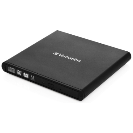 Verbatim 98938 External Slimline CD/DVD Writer External Optical Drive, USB-A, Black