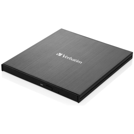Verbatim 43886 External Slimline CD/DVD Writer External Optical Drive, USB-C/USB-A, Black