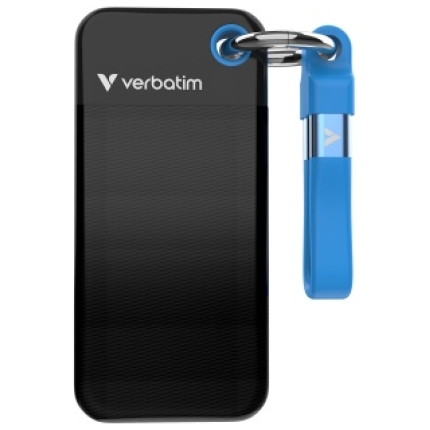 Verbatim 32191 Pocket SSD Drive 1TB, USB-C 3.2 Gen 2, M.2, up to 1000MB/s, Black/Blue