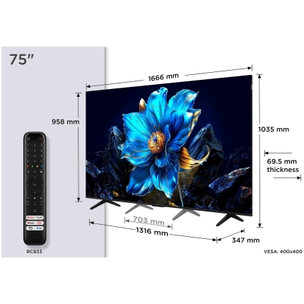 TV Set|TCL|75 "|4K Ultra HD|3840 x 2160 pixels|Flat|16:9|QLED|75P7K