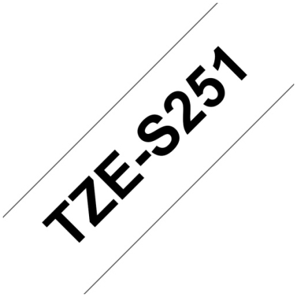 Brother TZe-S251 (TZeS251) Laminated Labelling Tape, Strong Adhesive, Black on White, 24mm 8m (TZe-S251)