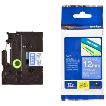 Brother TZe-535 (TZE535) Laminated Labelling Tape, White on Blue, 12mm 8m (TZE535)